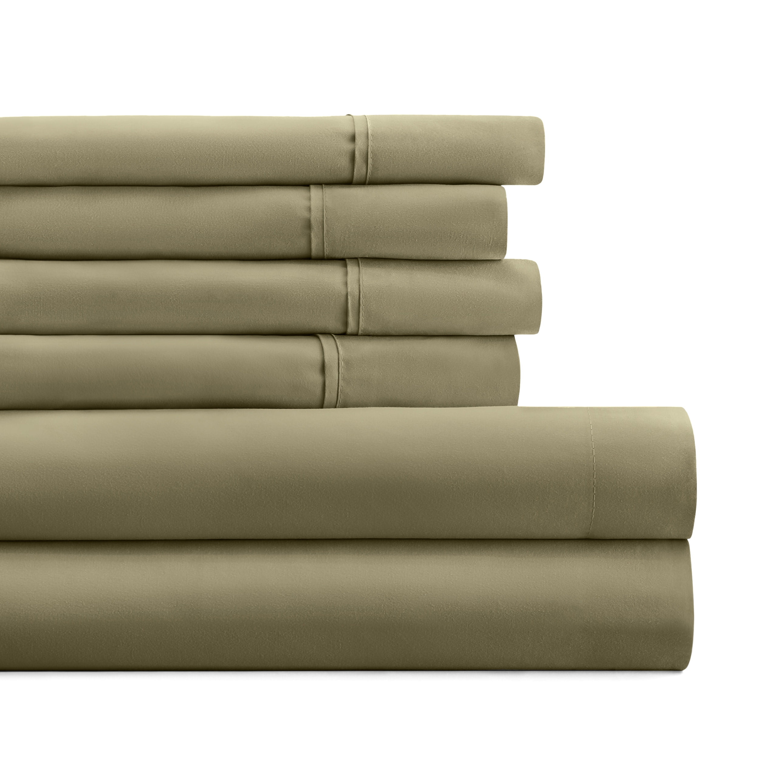 Full, Sage Solid Microfiber 6 Piece Bed Sheet Set, by Noble Linens