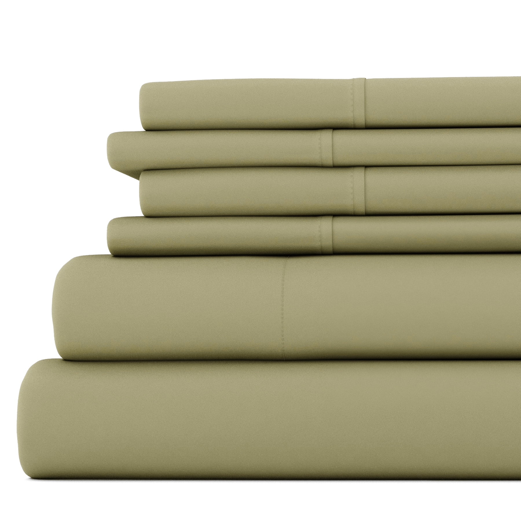 Full, Sage Solid Microfiber 6 Piece Bed Sheet Set, by Noble Linens