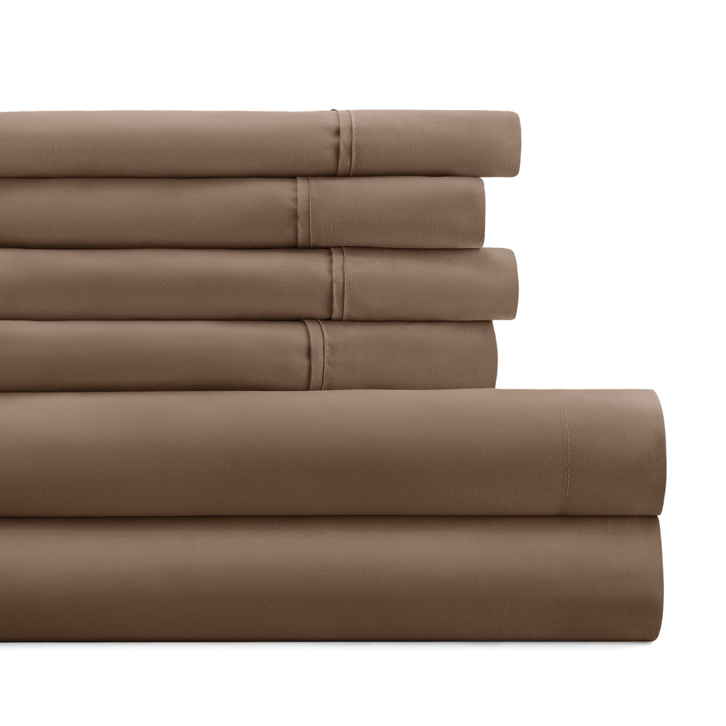 Twin, Taupe Solid Microfiber 6 Piece Bed Sheet Set, by Noble Linens