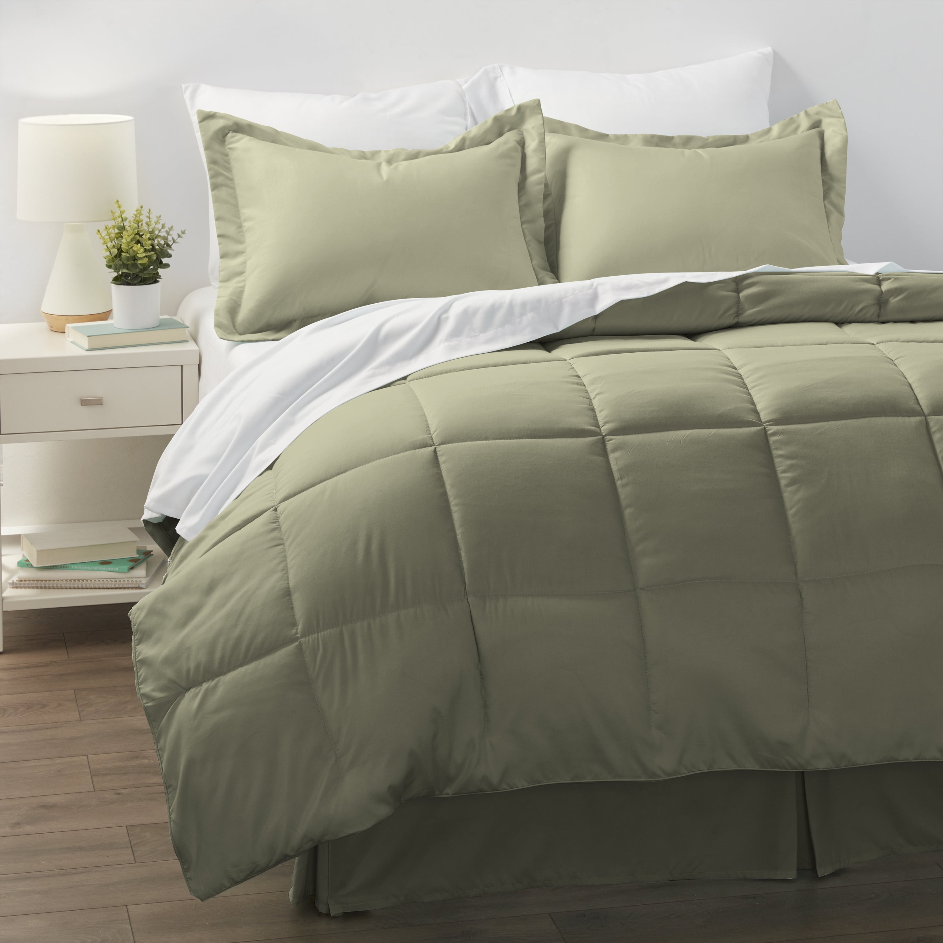 Noble Linens 8-Piece Sage Bed in a Bag Microfiber Bedding Set, Twin