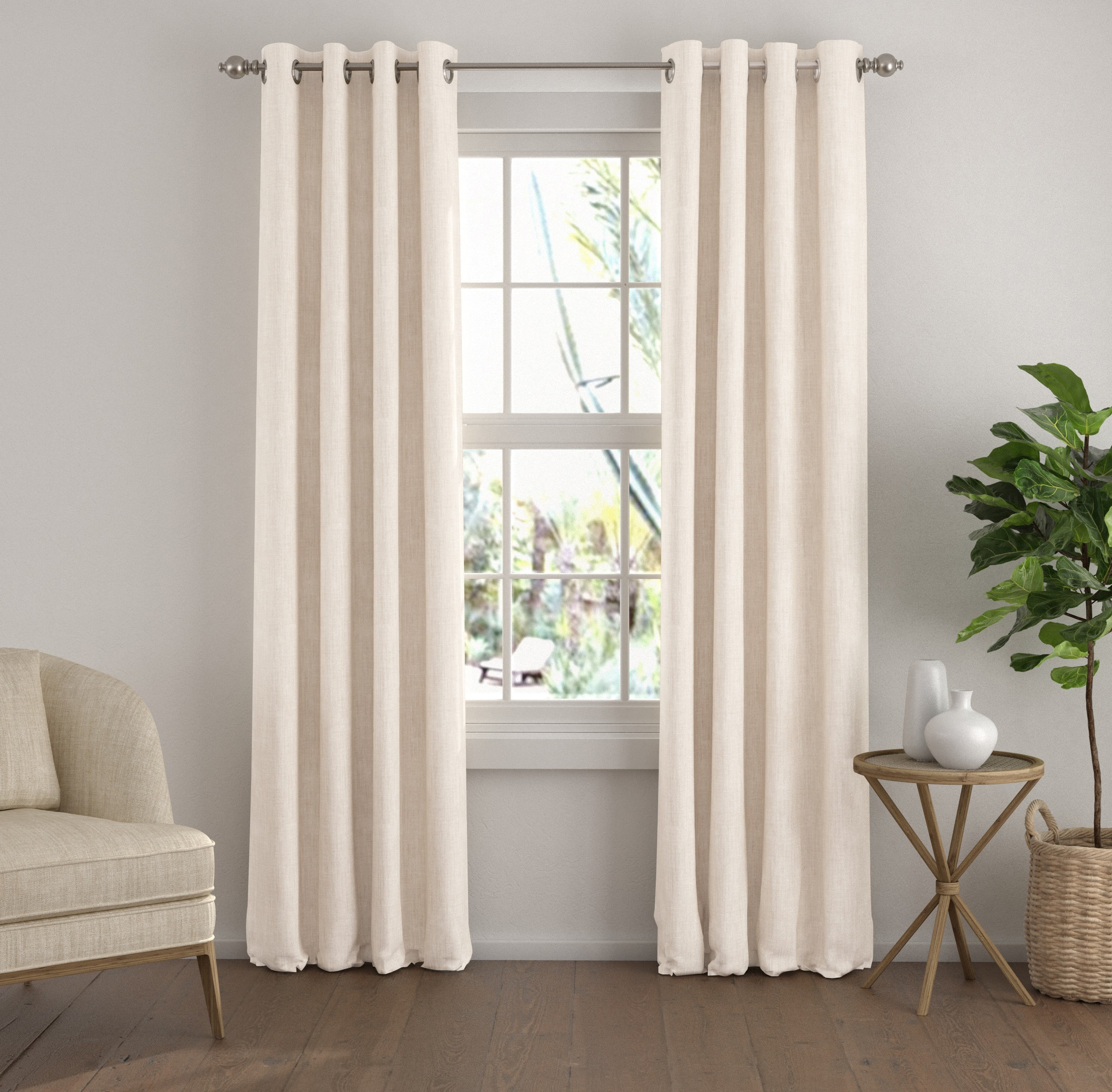 Noble Linens Ivory Linen Blend Energy Saving Grommet Curtain Panel, 50" x 84" 2 Panels