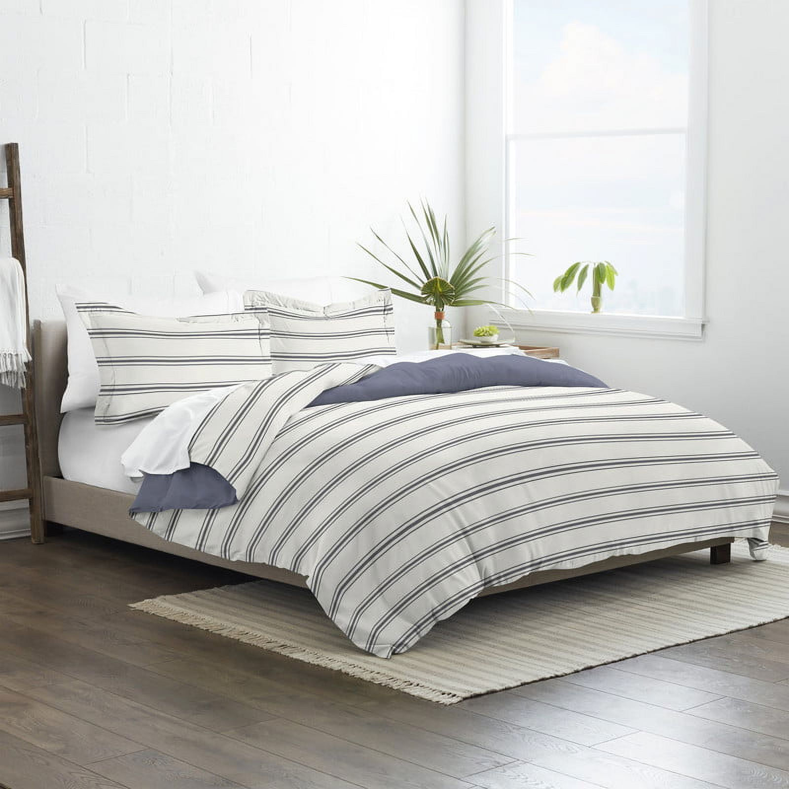 Comfort Canopy - 3 Piece Navy Desert Stripe Microfiber Duvet Cover Set with Shams for Queen Beds