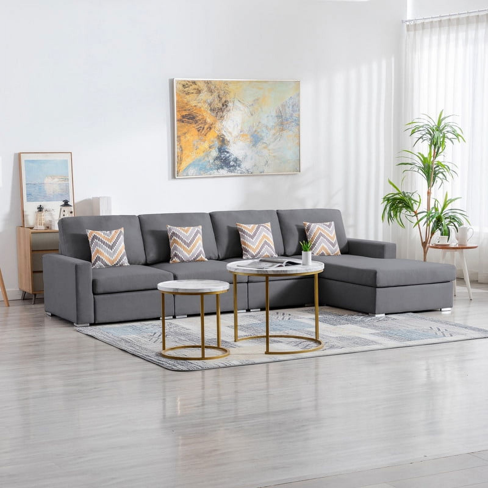 Nolan Gray Linen Fabric Reversible Sectional Sofa Chaise Interchangeable Legs