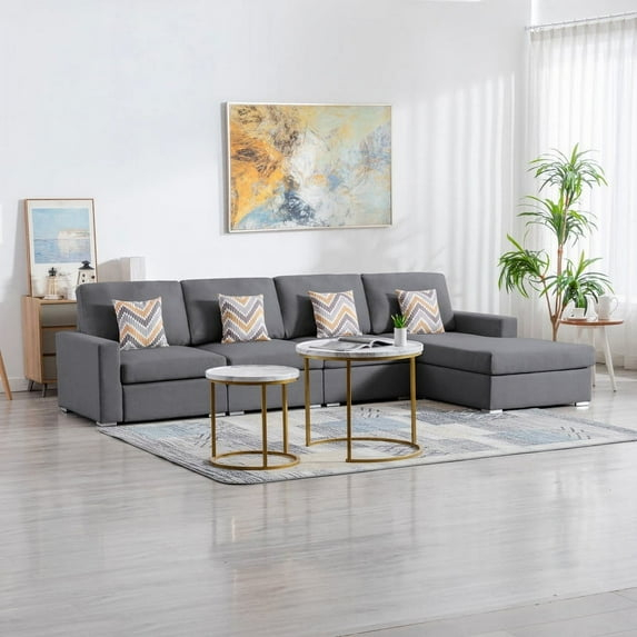 Nolan Gray Linen Fabric Reversible Sectional Sofa Chaise Interchangeable Legs