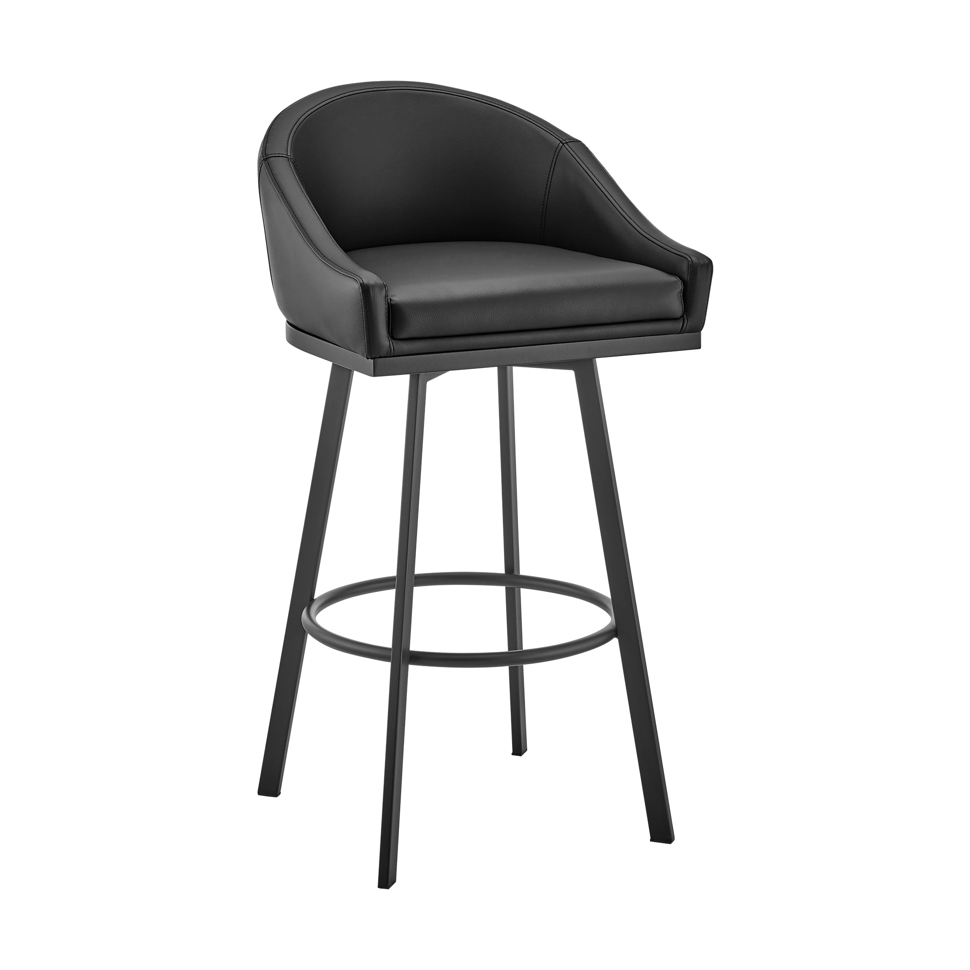Armen Living Noran 25.5" Swivel Metal & Faux Leather Counter Stool in Black