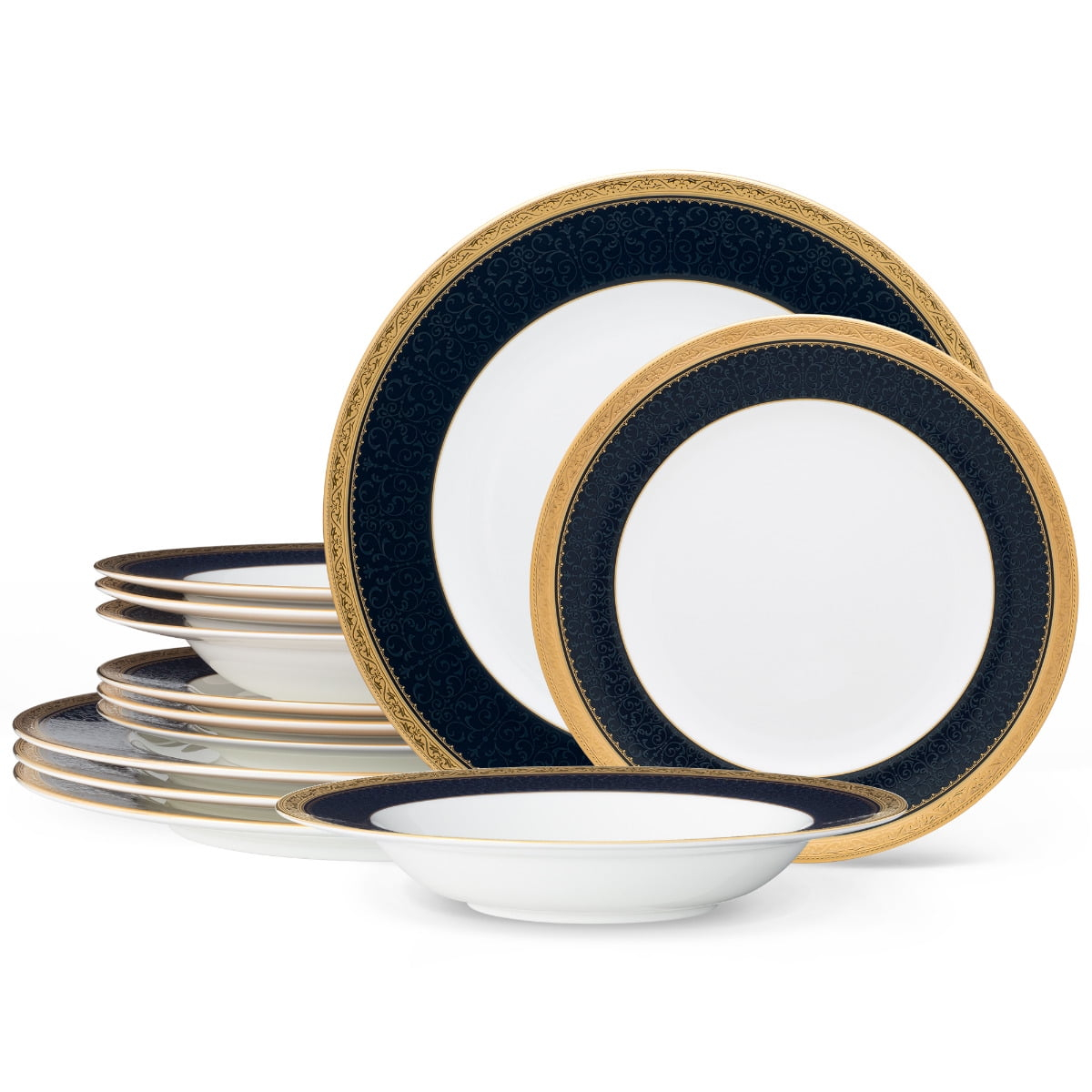 Noritake Odessa Cobalt Gold 12-Piece Dinnerware Set, Service for 4