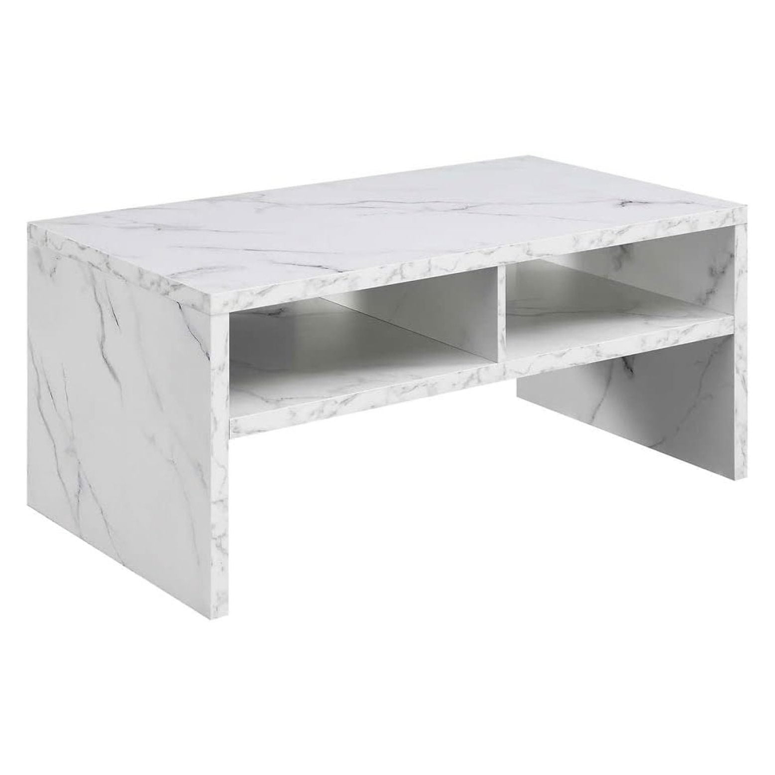 Northfield Admiral Deluxe Coffee Table with Shelves, White Faux Marble