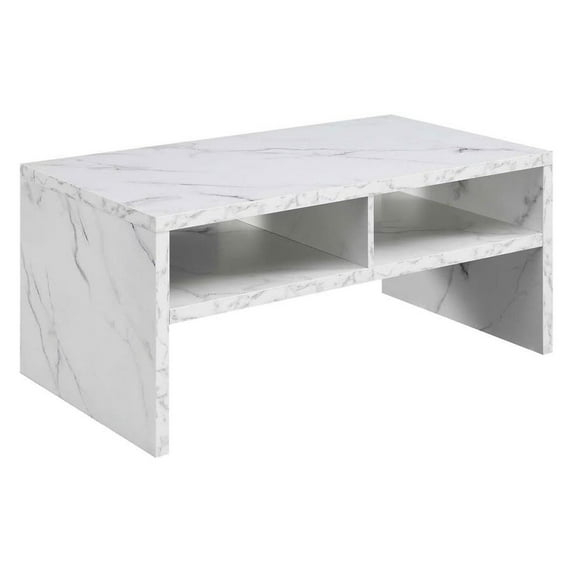 Northfield Admiral Deluxe Coffee Table with Shelves, White Faux Marble