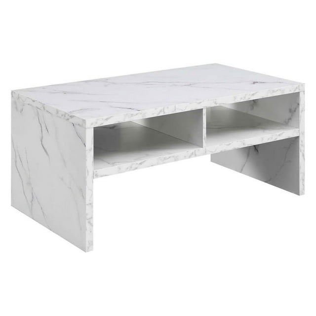 Northfield Admiral Deluxe Coffee Table with Shelves, White Faux Marble