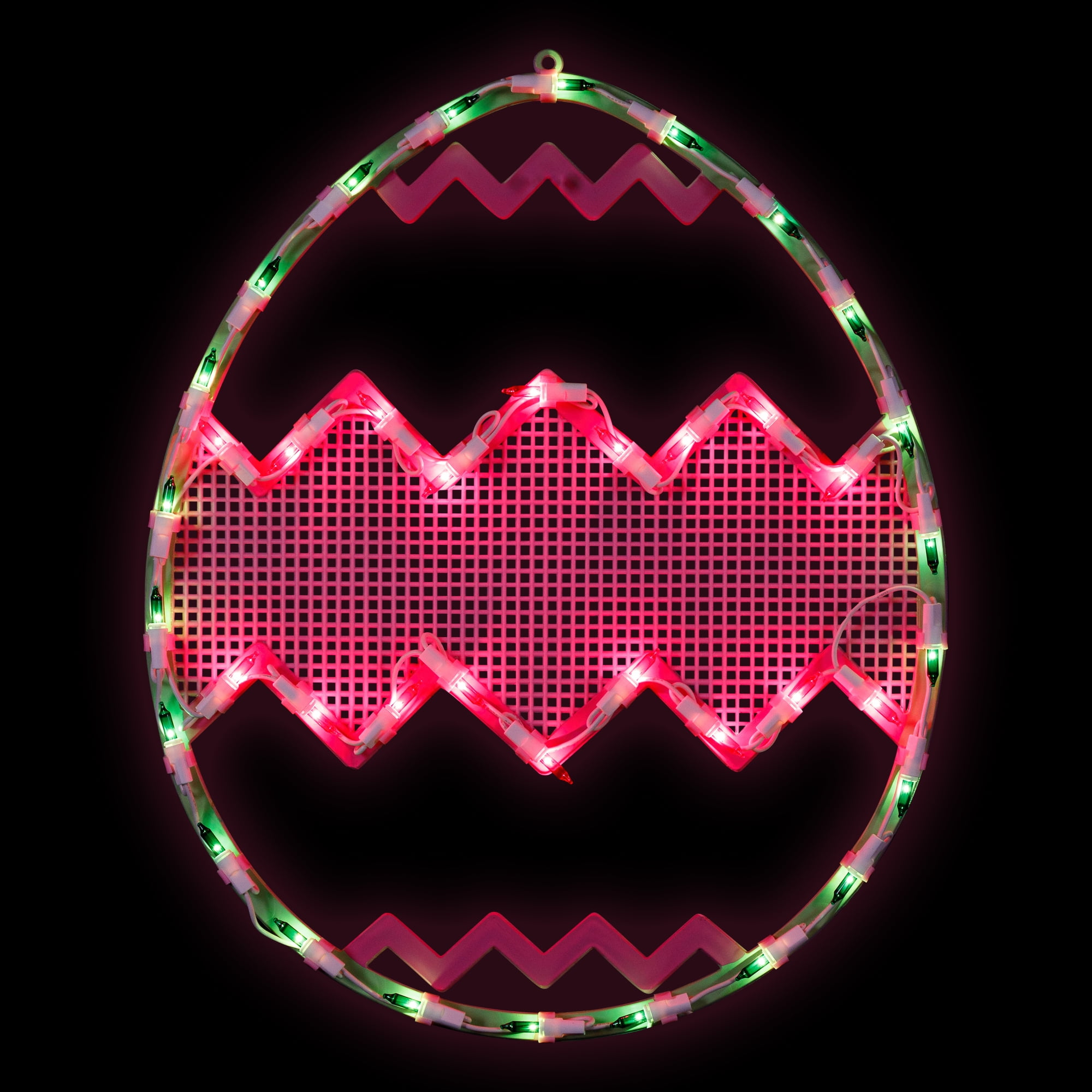 Northlight Lighted Chevron Stripe Easter Egg Window Decoration - 17" - Green and Pink