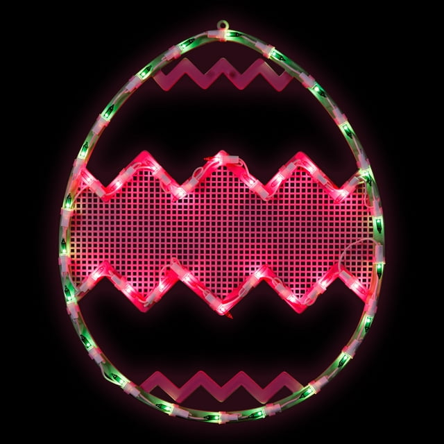 Northlight Lighted Chevron Stripe Easter Egg Window Decoration - 17" - Green and Pink