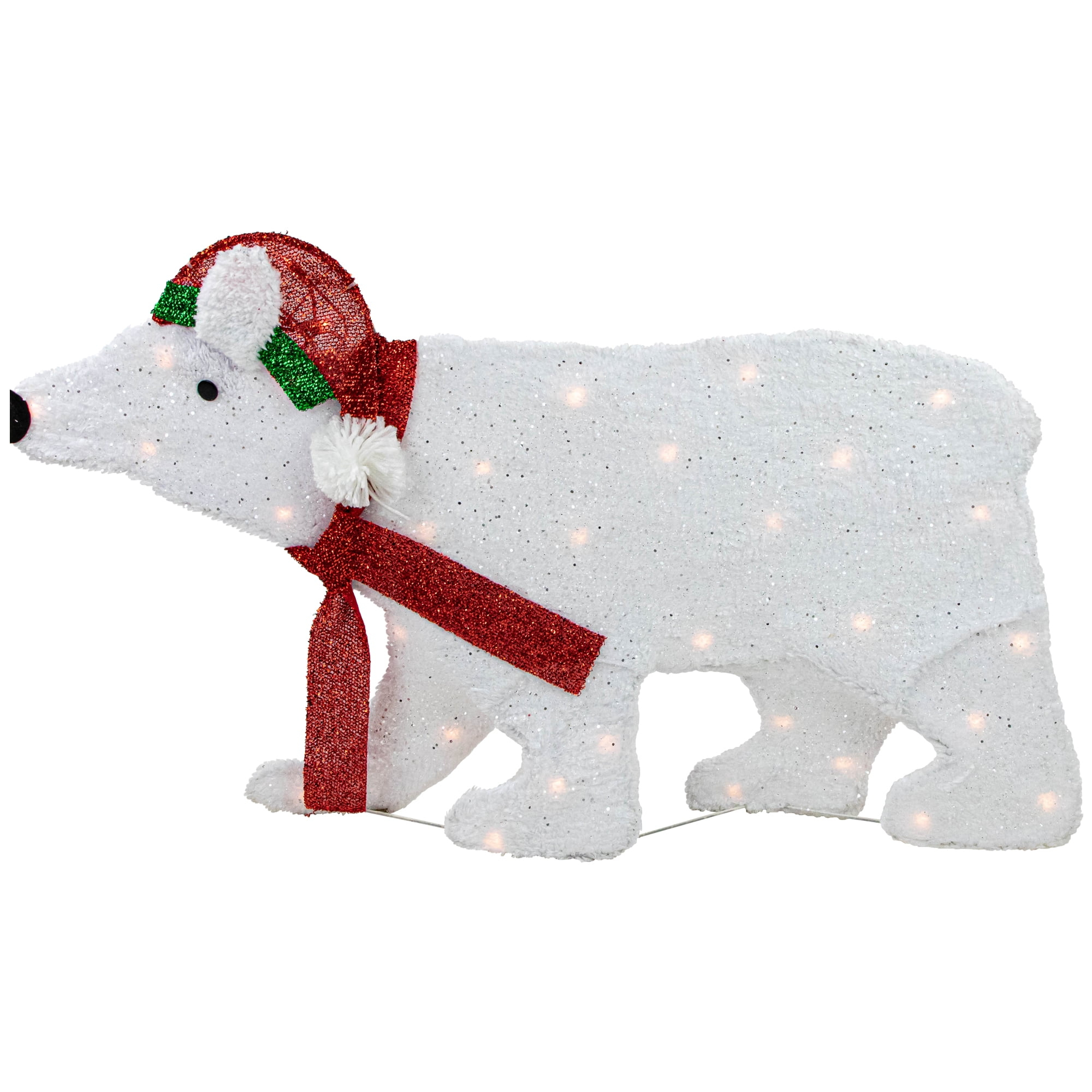 Northlight Seasonal 18.5" Lighted White 2D Glittered Polar Bear Outdoor Christmas Decor
