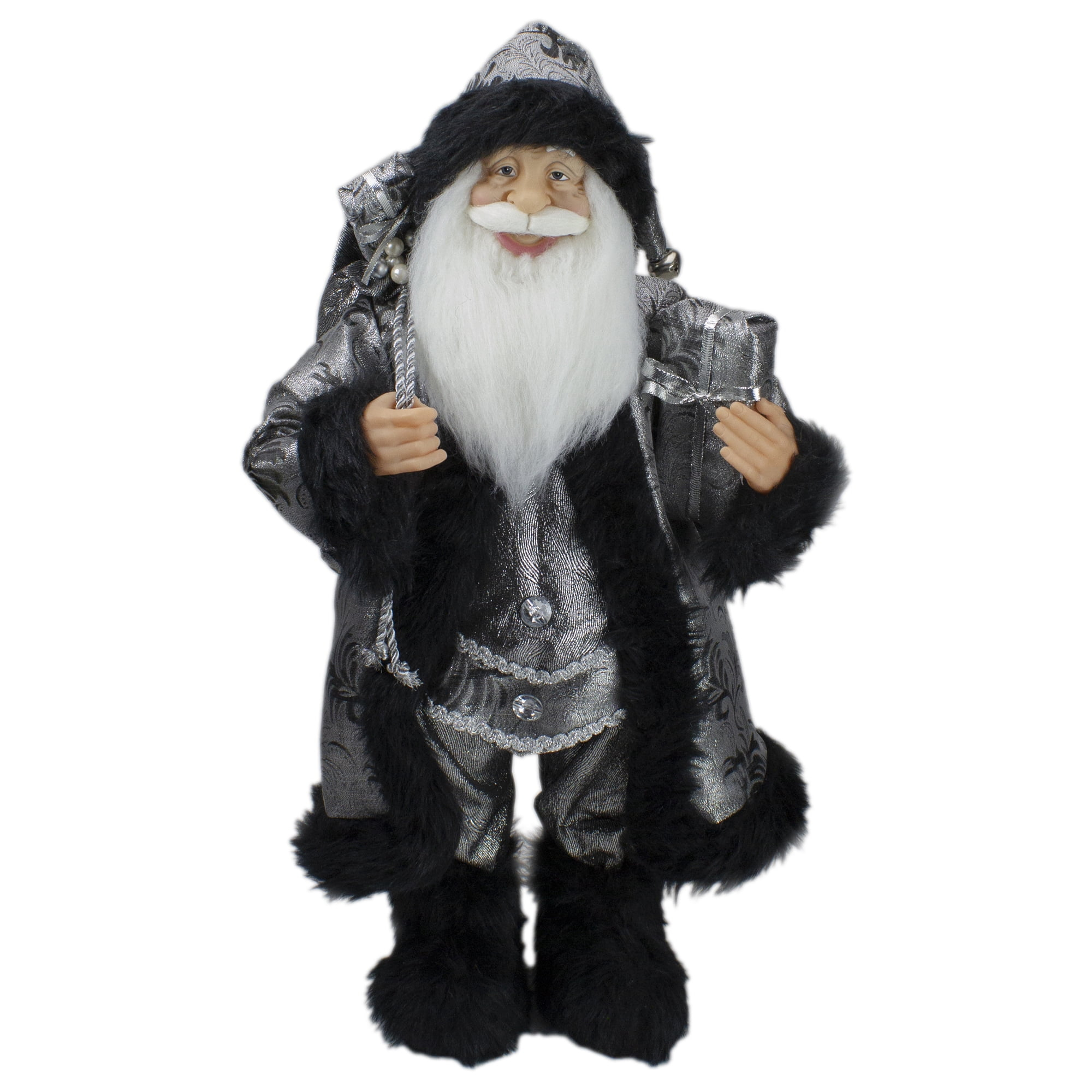 24" Silver and Black Santa Claus with Gifts Christmas Figure