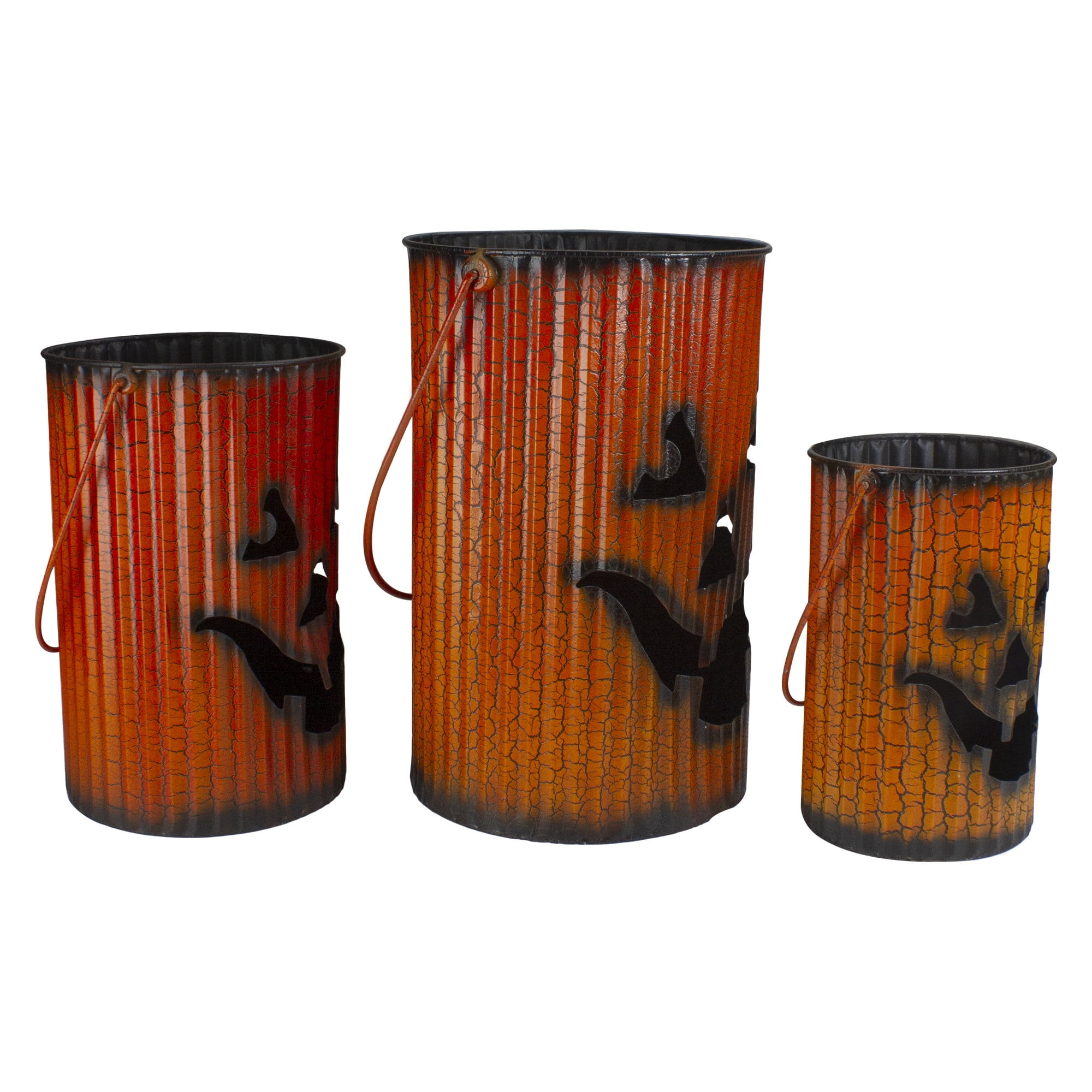 Northlight 3 Piece Black and Orange Metal Pumpkin Lantern Set Halloween Decoration