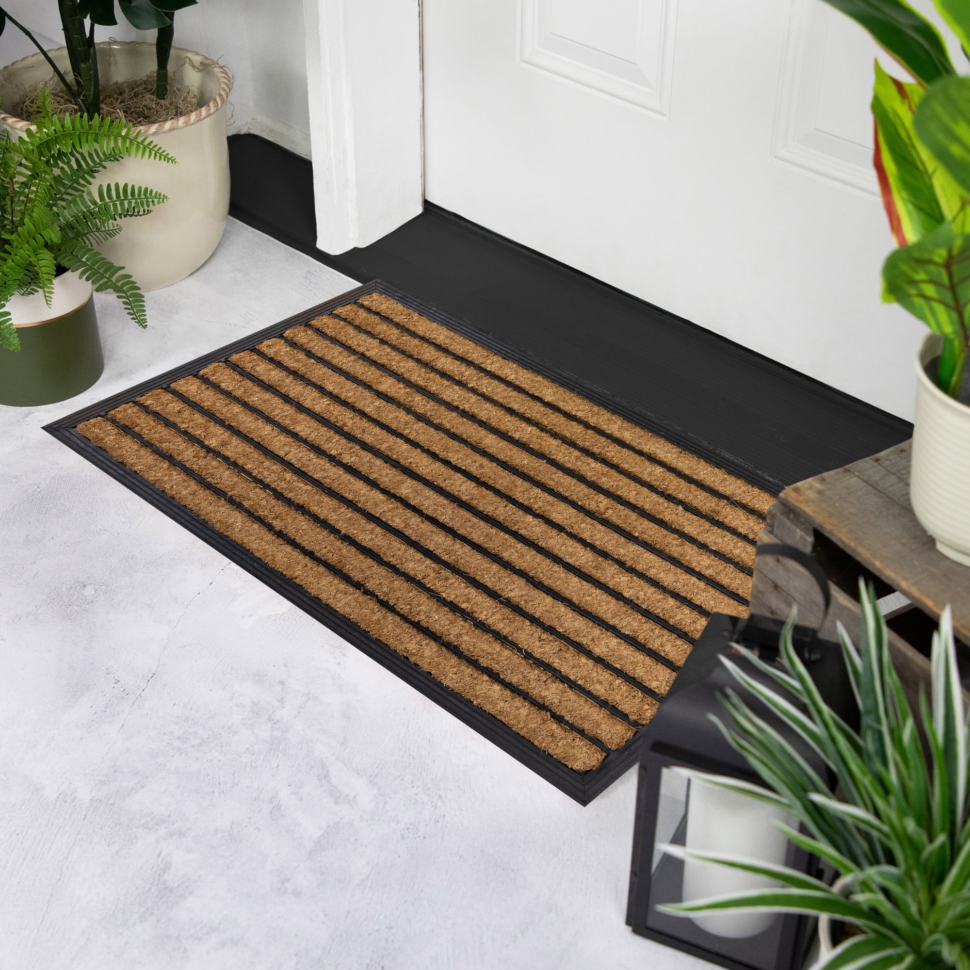 Northlight Seasonal Black and Brown Striped Non-Skid Outdoor Rectangular Doormat 17.75" x 29.5"