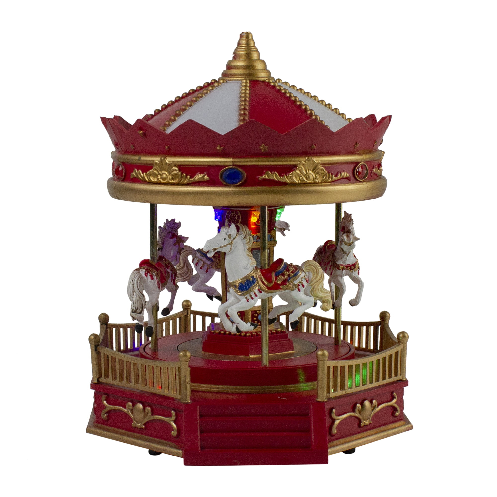 Northlight LED Lighted Animated and Musical Carousel Christmas Village Display - 9.25"