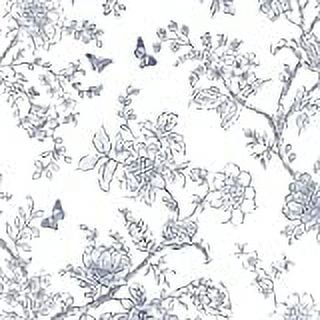 Norwall FH37539 Butterfly Toile Prepasted Light Blue Off White Neutrals Wallpaper