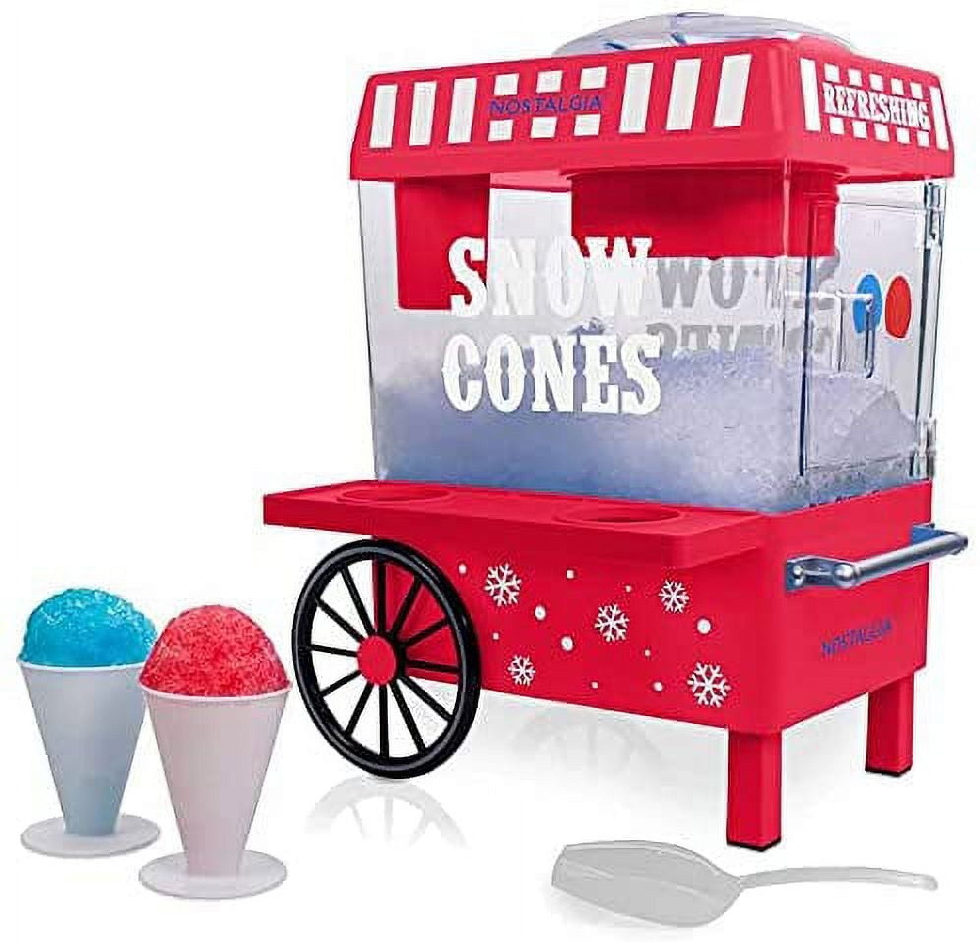 Nostalgia SCM525RD Vintage Countertop Snow Cone Maker Makes 20 ICY Treats Includes 2 Reusable Plastic Cups & Ice Scoop, Regular, Red