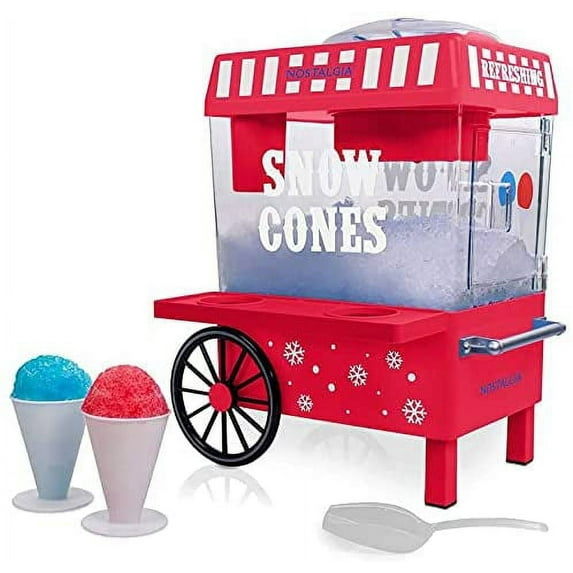 Nostalgia SCM525RD Vintage Countertop Snow Cone Maker Makes 20 ICY Treats Includes 2 Reusable Plastic Cups & Ice Scoop, Regular, Red