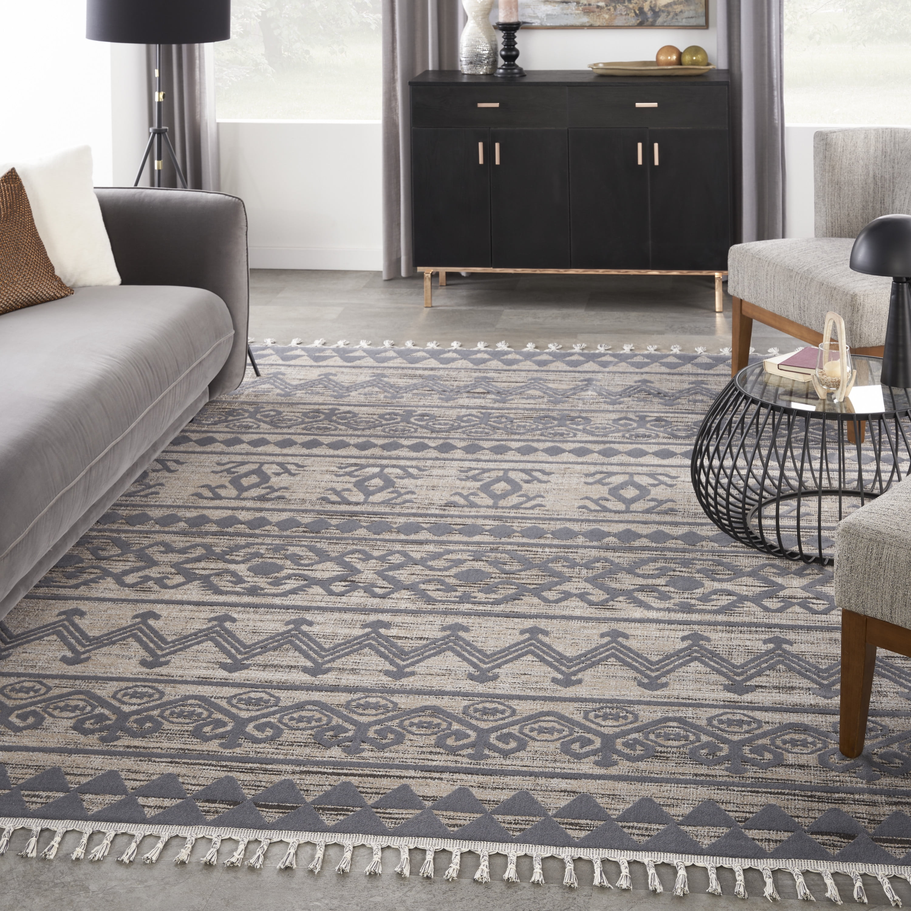 Nourison Asilah Moroccan Abstract Mocha/Charcoal 9' x 12'2" Area Rug, (9x12)
