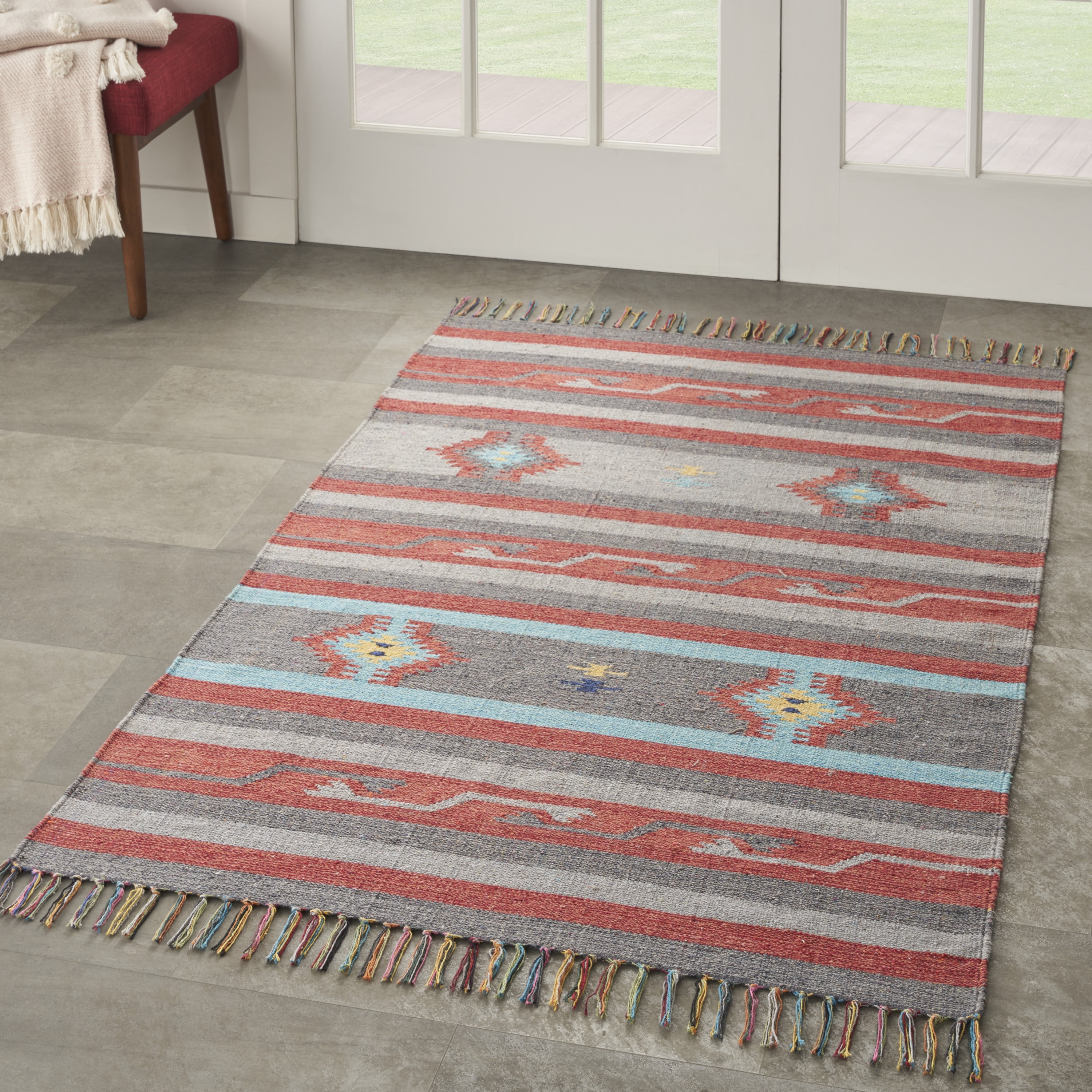 Nourison Baja Tribal Grey/Red 3'6" x 5'6" Area Rug, (4x6)