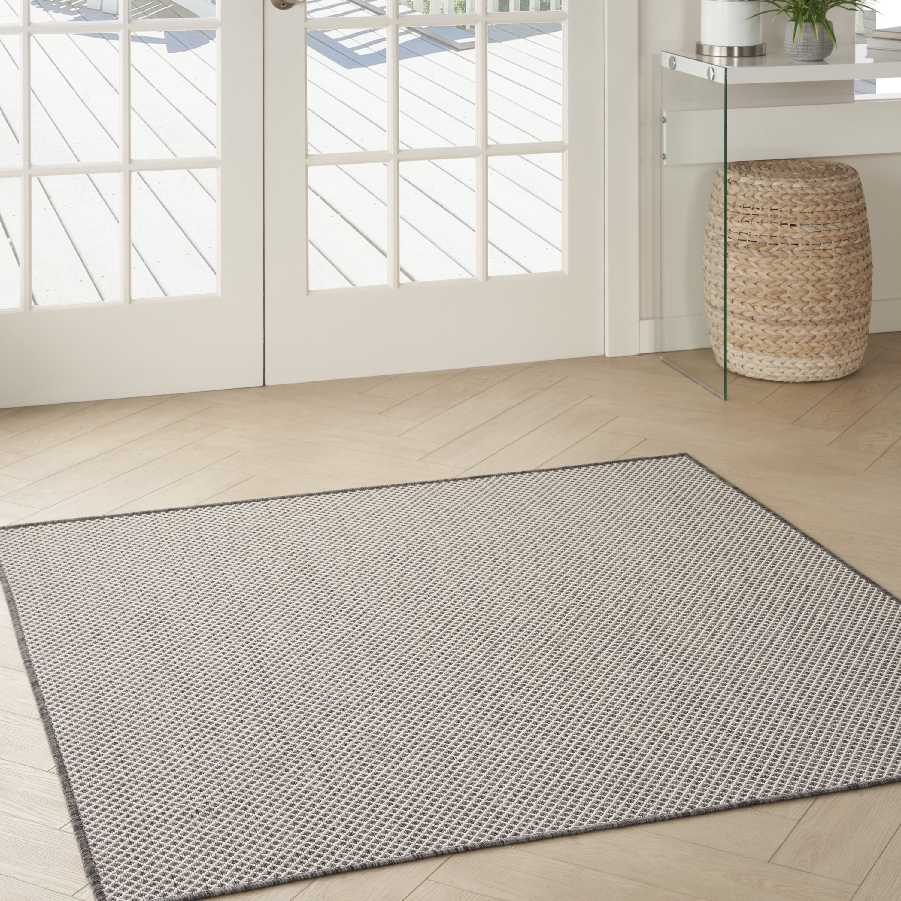 Nourison Courtyard Indoor/Outdoor Ivory/Charcoal 4' x Square Area Rug (4 Square)