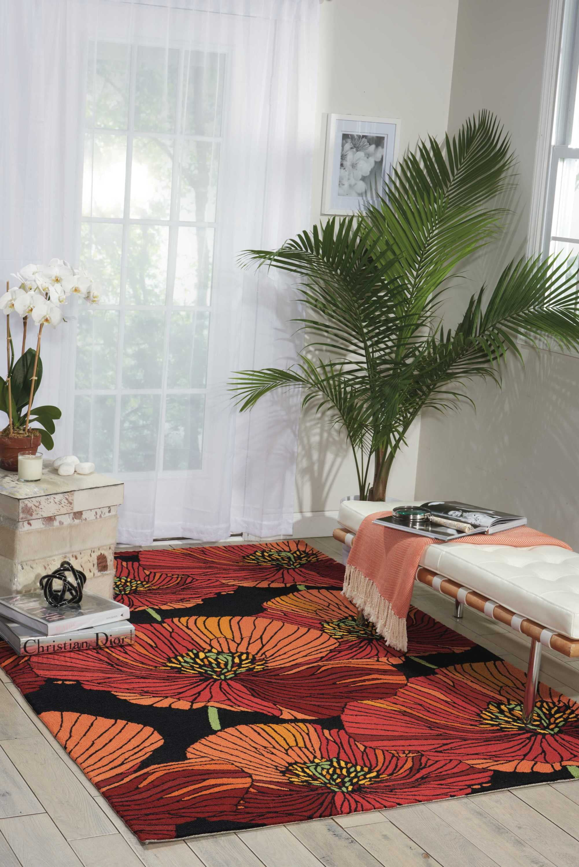 Nourison Fantasy Floral Black 3'6" x 5'6" Area Rug, (4x6)