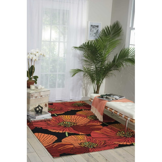 Nourison Fantasy Floral Black 3'6" x 5'6" Area Rug, (4x6)
