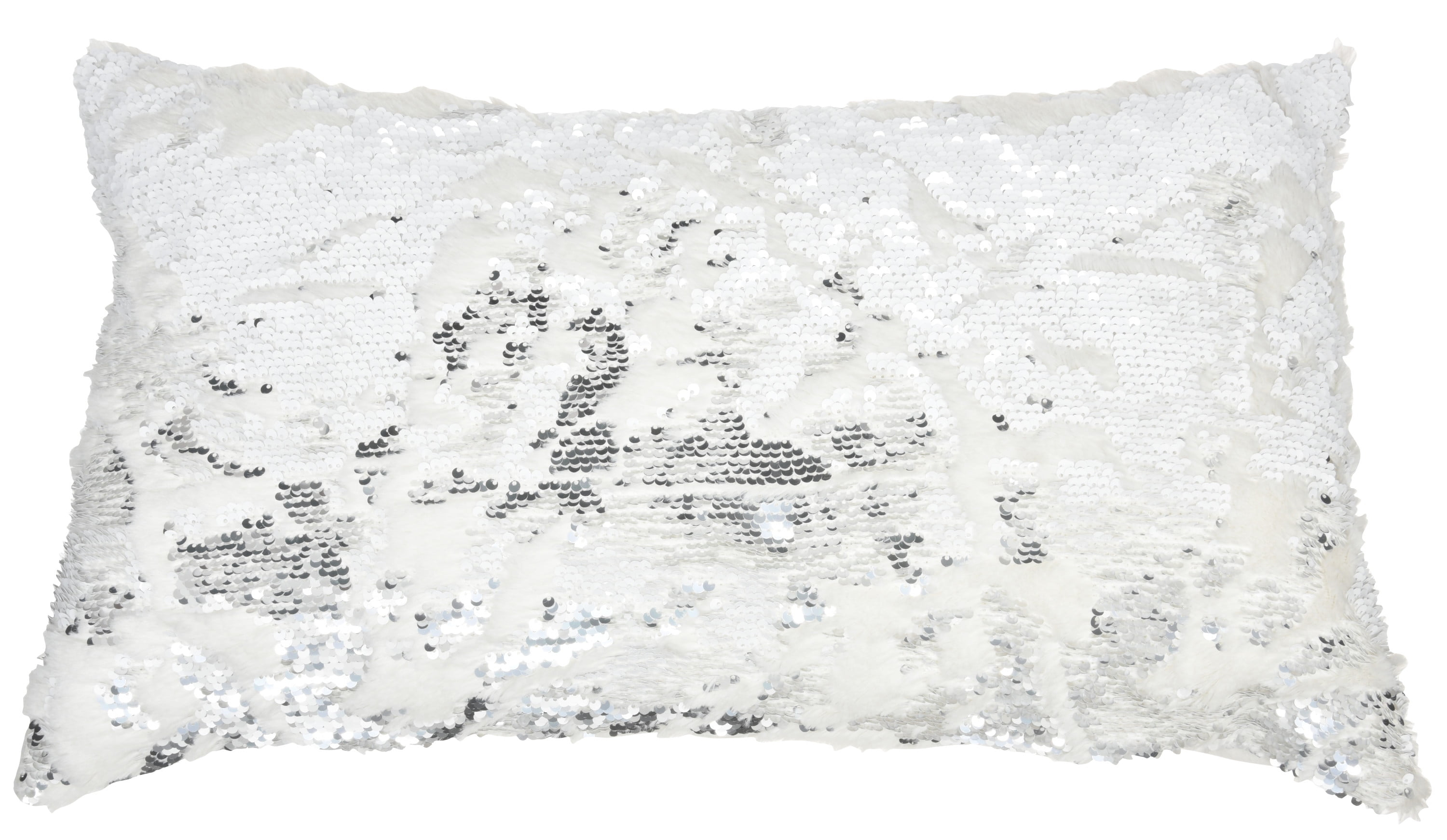 Nourison Fur White/Silver Decorative Throw Pillow , 14" x 20"