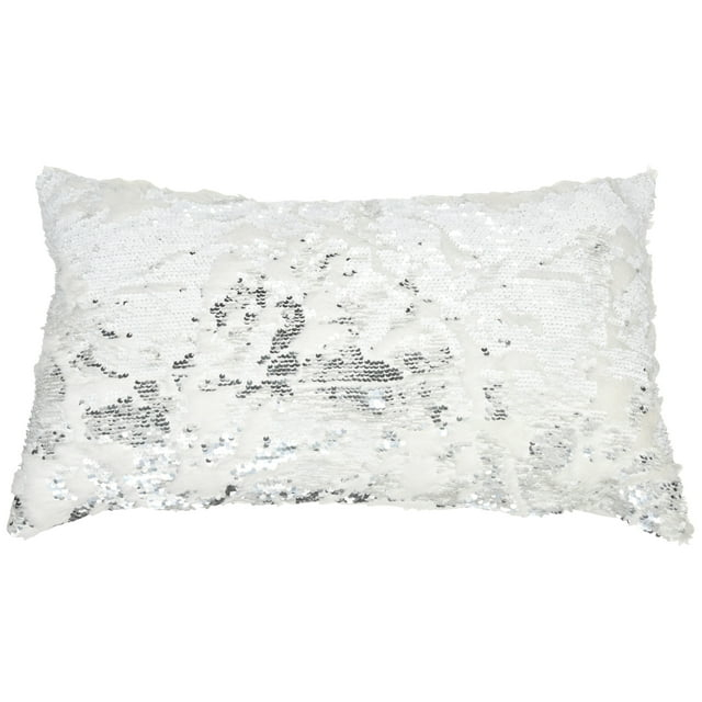 Nourison Fur White/Silver Decorative Throw Pillow , 14" x 20"