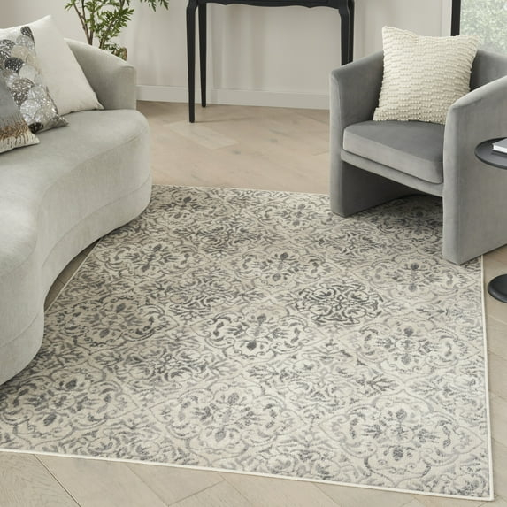 Nourison Jubilant Floral Ivory/Grey 5'3" x 7'3" Area Rug (5x7)