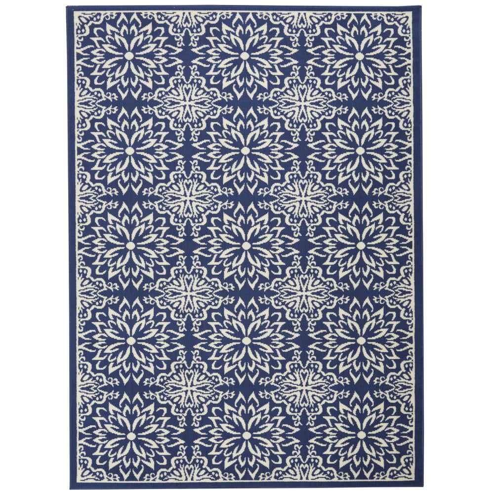 Nourison Jubilant Geometric Floral Navy/Ivory 5'3" x 7'3" Area Rug, (5' x 7')