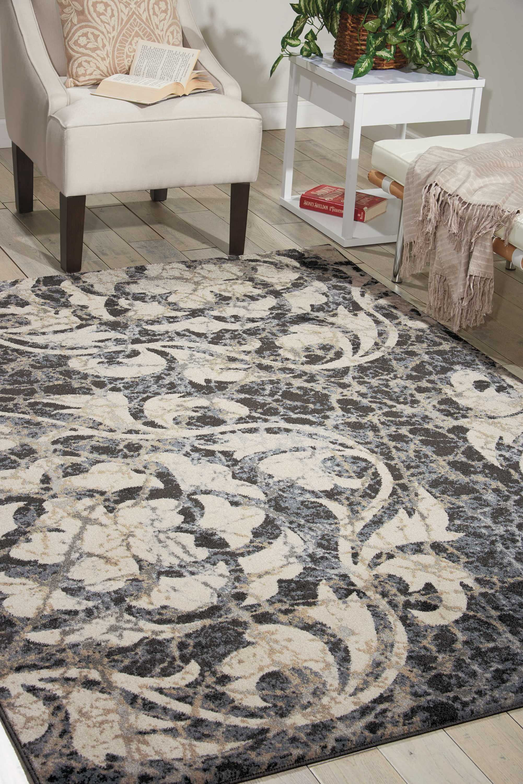 Nourison Maxell Floral Ivory/Charcoal 5'3" x 7'3" Area Rug, (5x7)