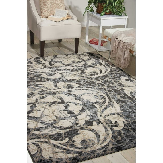 Nourison Maxell Floral Ivory/Charcoal 5'3" x 7'3" Area Rug, (5x7)
