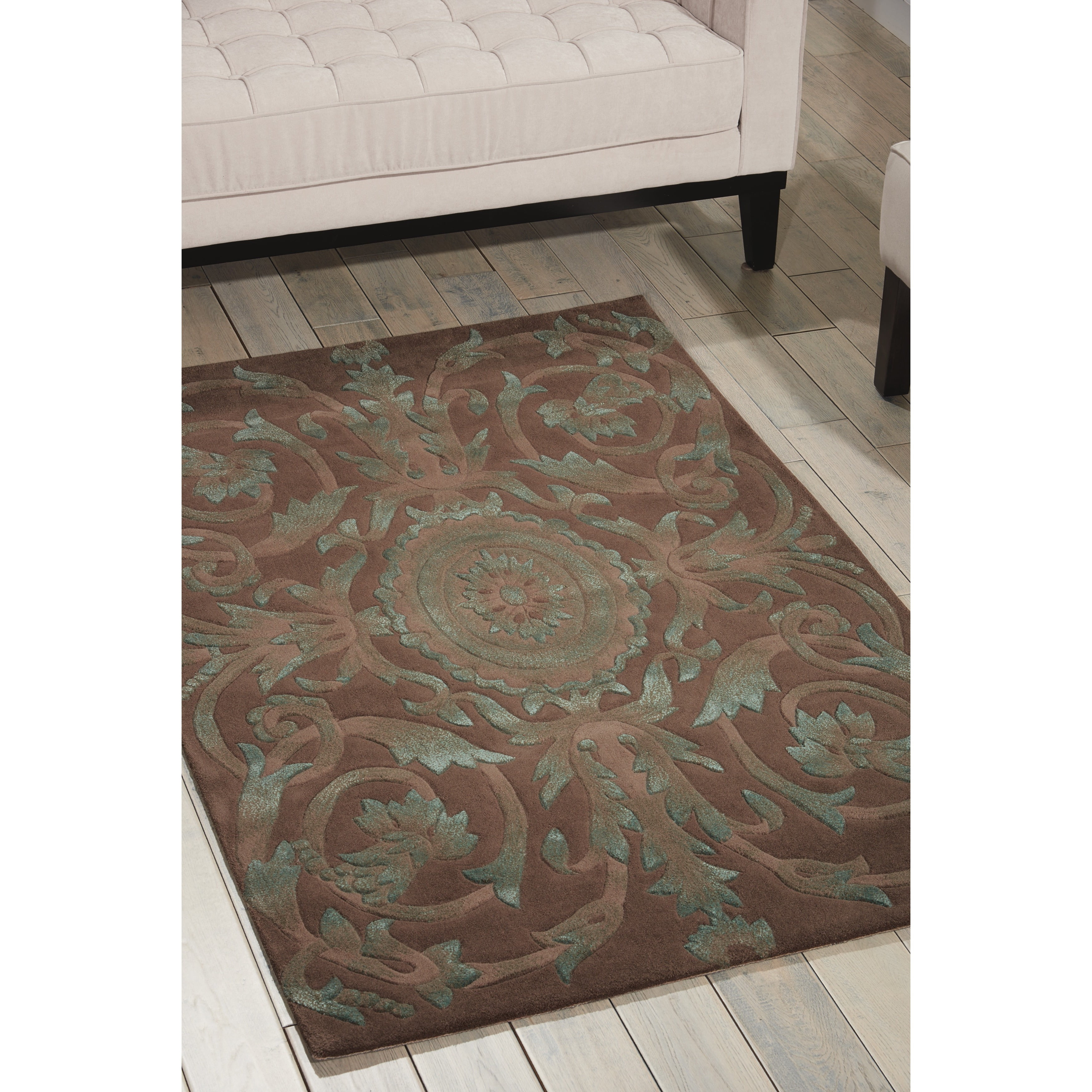 Nourison  Moda Hand-tufted Area Rug Brown 5'6" x 7'5" Floral & Botanical 5' x 8' Indoor,Handmade Blue Rectangle