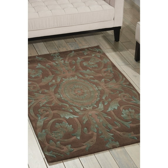 Nourison  Moda Hand-tufted Area Rug Brown 5'6" x 7'5" Floral & Botanical 5' x 8' Indoor,Handmade Blue Rectangle