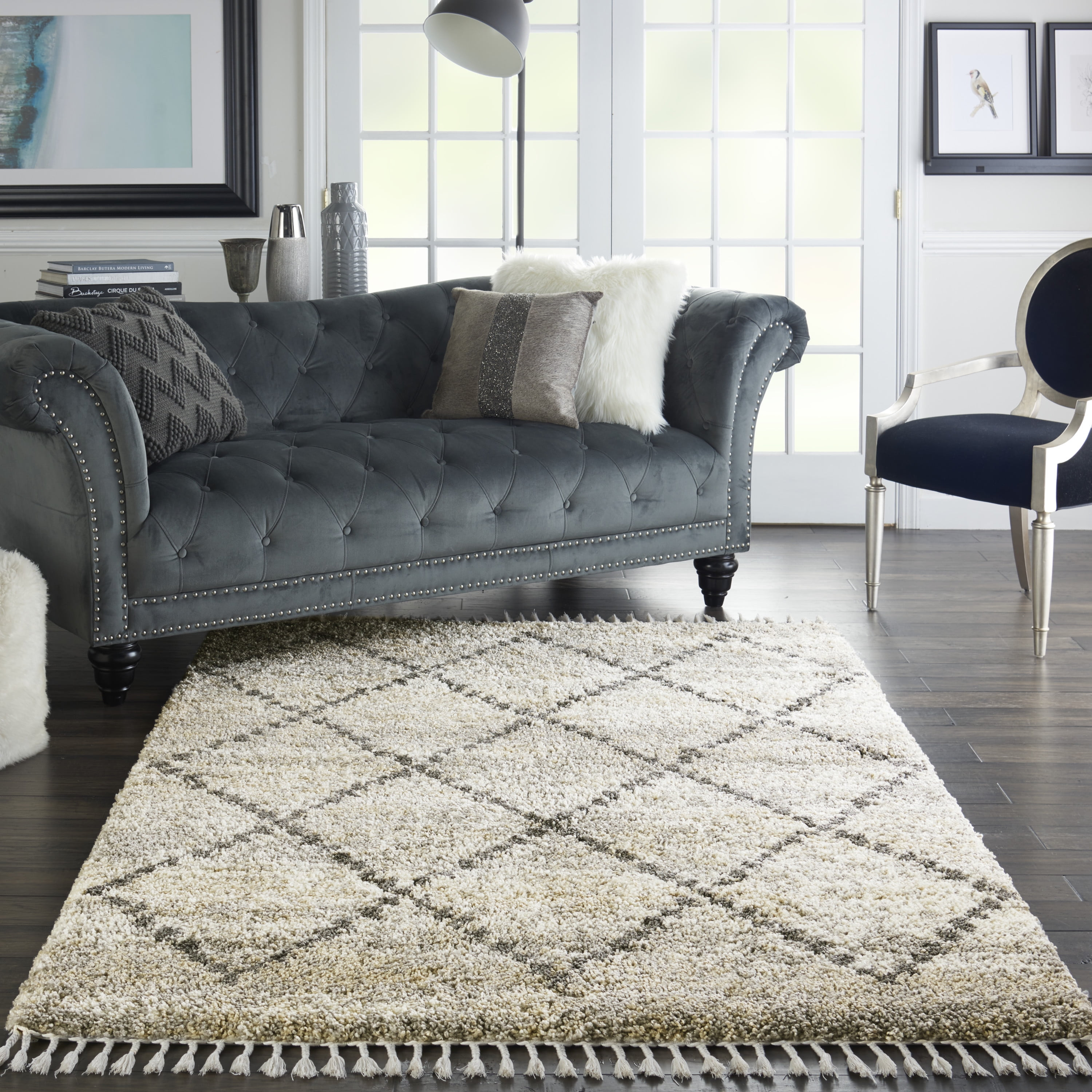 Nourison Scandinavian Shag Shag Silver Grey 5'3" x 7'9" Area Rug, (5x8)