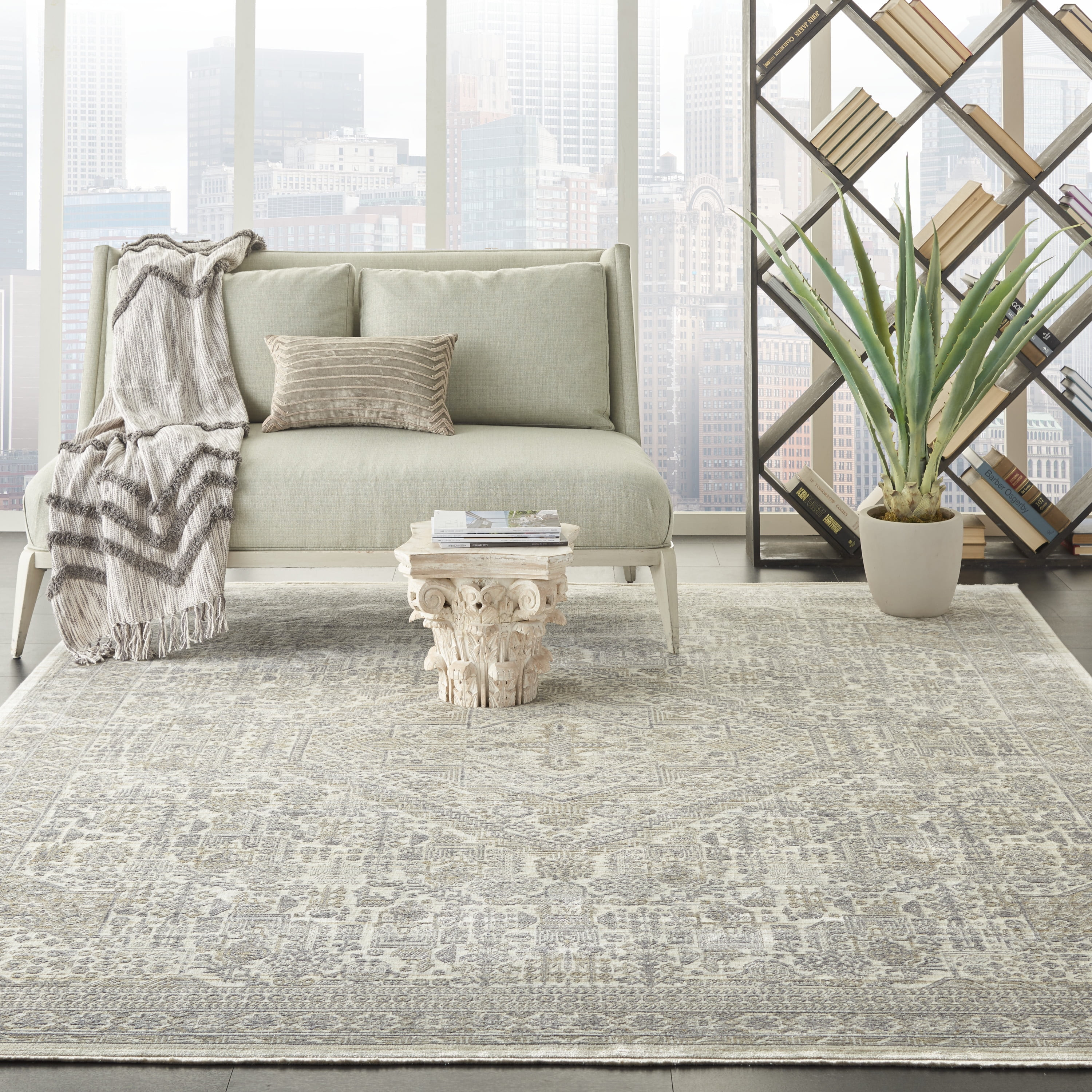 Nourison Silken Weave Floral Ivory Beige 7'10" x 10'2" Area Rug, (8x10)