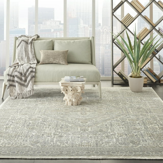 Nourison Silken Weave Floral Ivory Beige 7'10" x 10'2" Area Rug, (8x10)