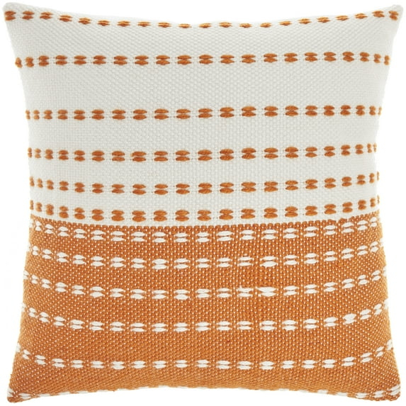 Nourison Stitched Stripe Orange 18" x 18" Indoor/Outdoor Throw Pillow
