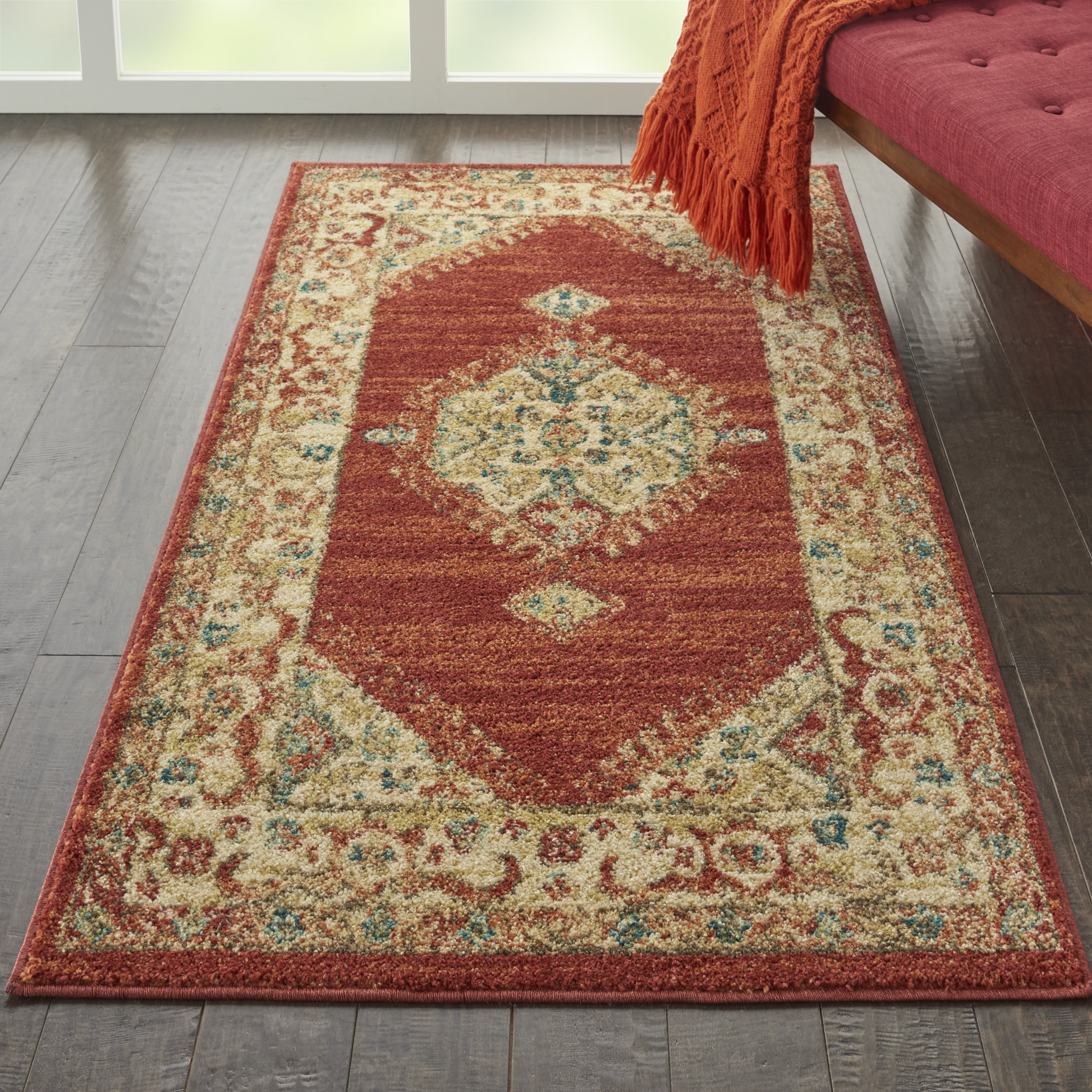 Nourison Traditional Vintage Persian Red 3' x 5' Area Rug, (3x5)