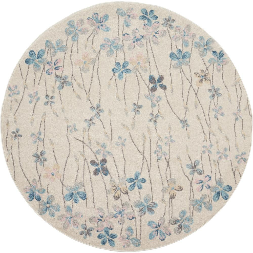 Nourison Tranquil Floral Ivory 5'3" x ROUND Area Rug, (5 Round)