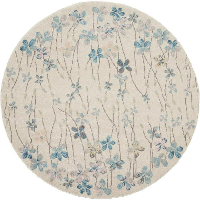 Nourison Tranquil Floral Ivory 5'3" x ROUND Area Rug, (5 Round)