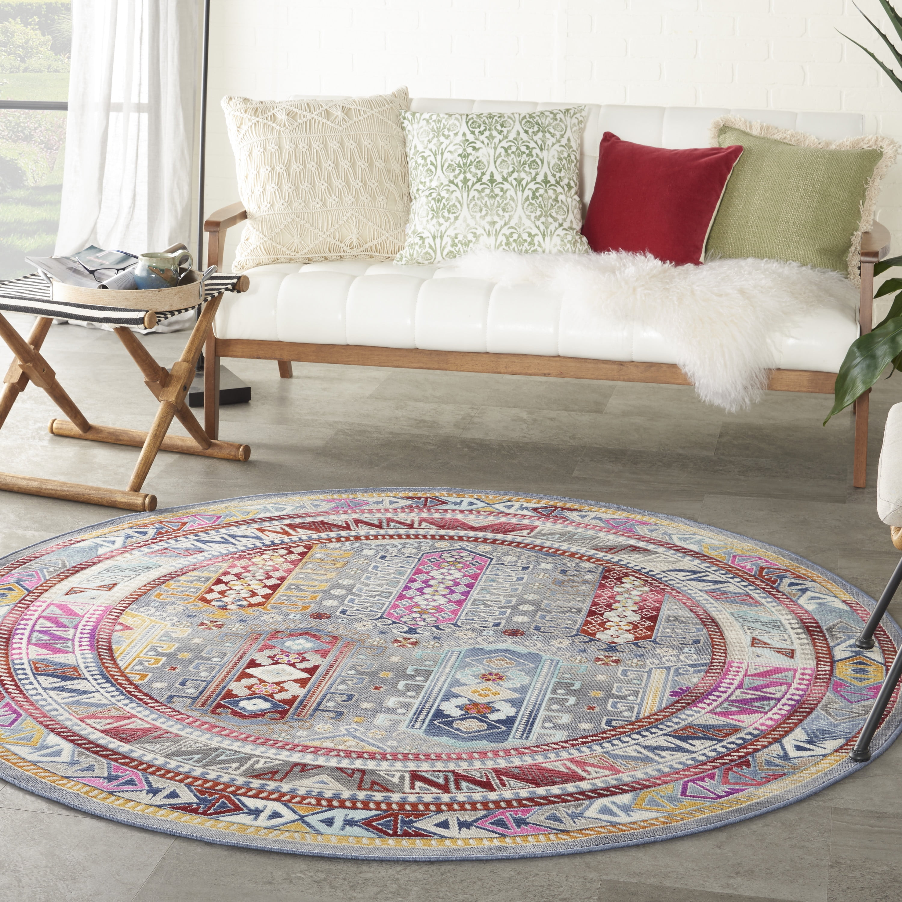 Nourison Vintage Kashan Persian Grey/Multi 6' x ROUND Area Rug, (6 Round)