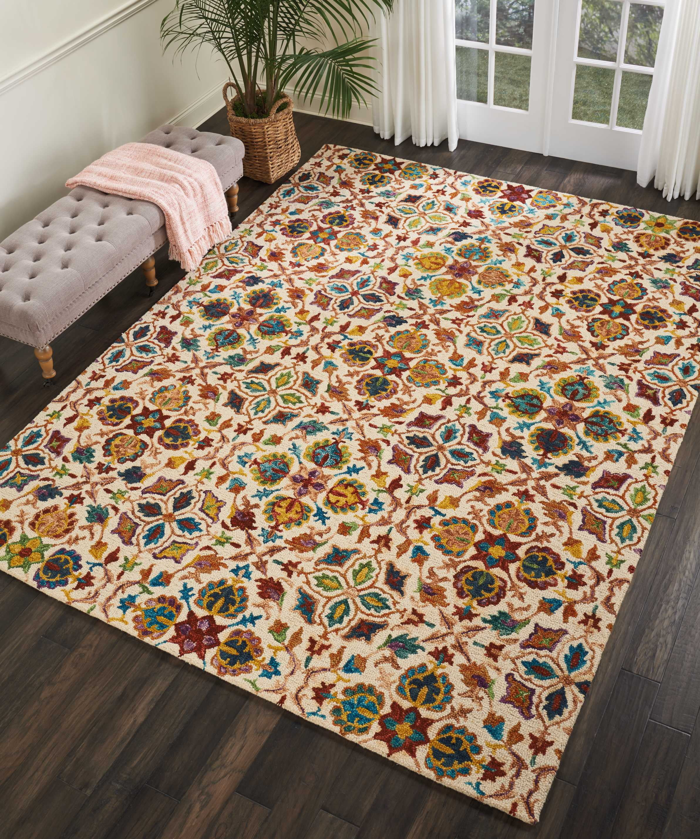 Nourison Vivid Floral Bohemian Ivory 8' x 10'6" Area Rug, (8' x 11')