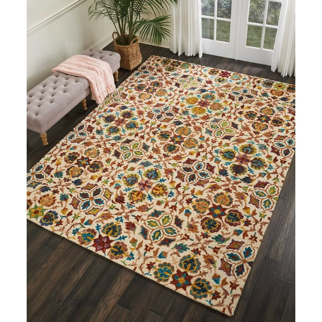Nourison Vivid Floral Bohemian Ivory 8' x 10'6" Area Rug, (8' x 11')