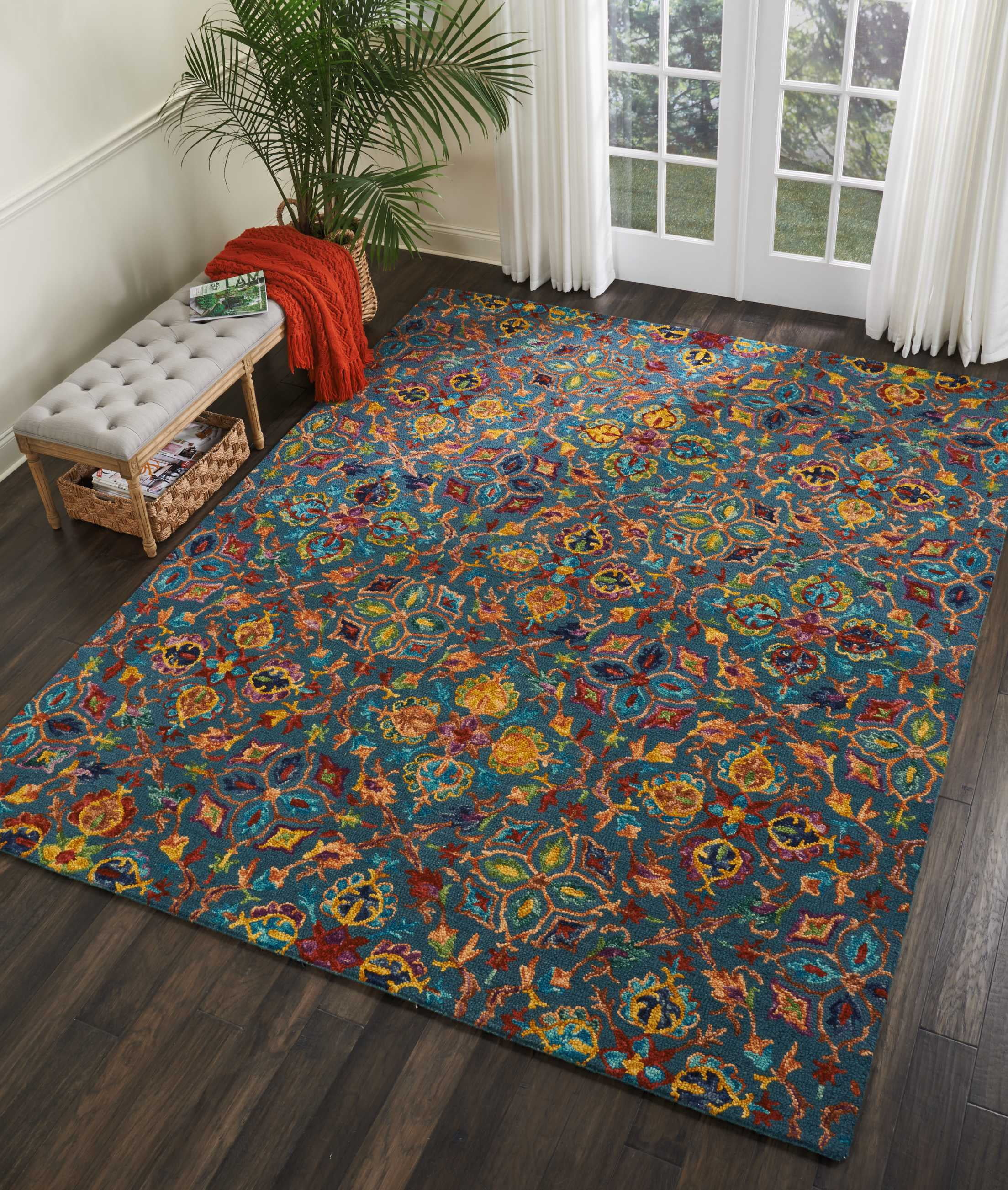Nourison Vivid Floral Bohemian Teal 8' x 10'6" Area Rug, (8' x 11')