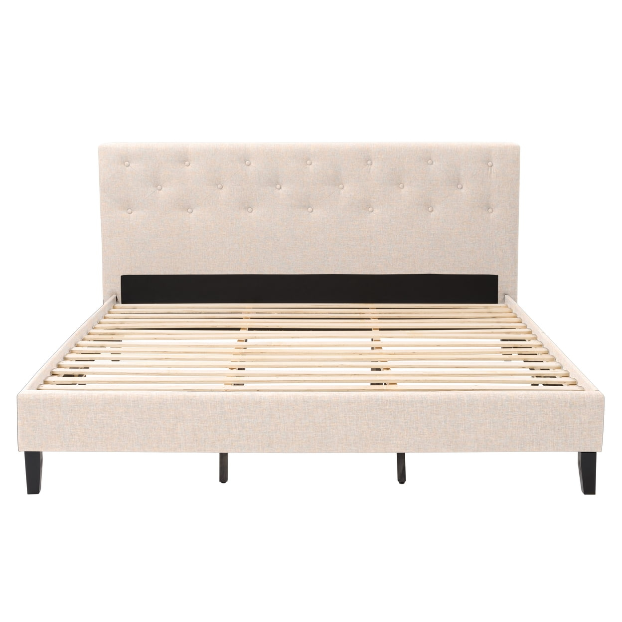 CorLiving Nova Ridge Luxurious Cream Upholstered King Size Platform Bed Frame with Headboard - Platform Design, No Boxspring Required, Perfect for King Bed, Headboard and Frame Combination.