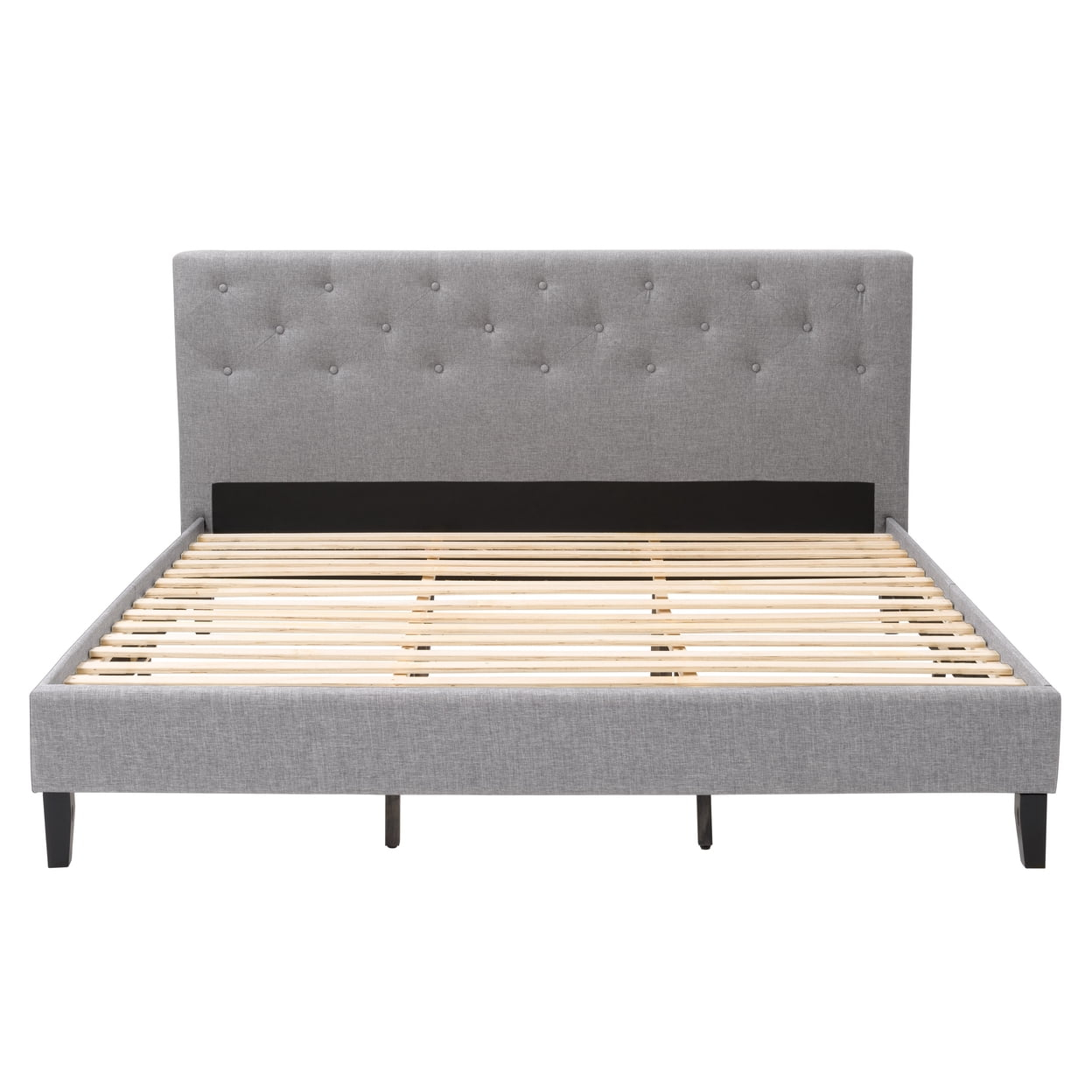 CorLiving Nova Ridge Luxurious Light Gray Upholstered King Size Platform Bed Frame with Headboard - Platform Design, No Boxspring Required, Perfect for King Bed, Headboard and Frame Combination.