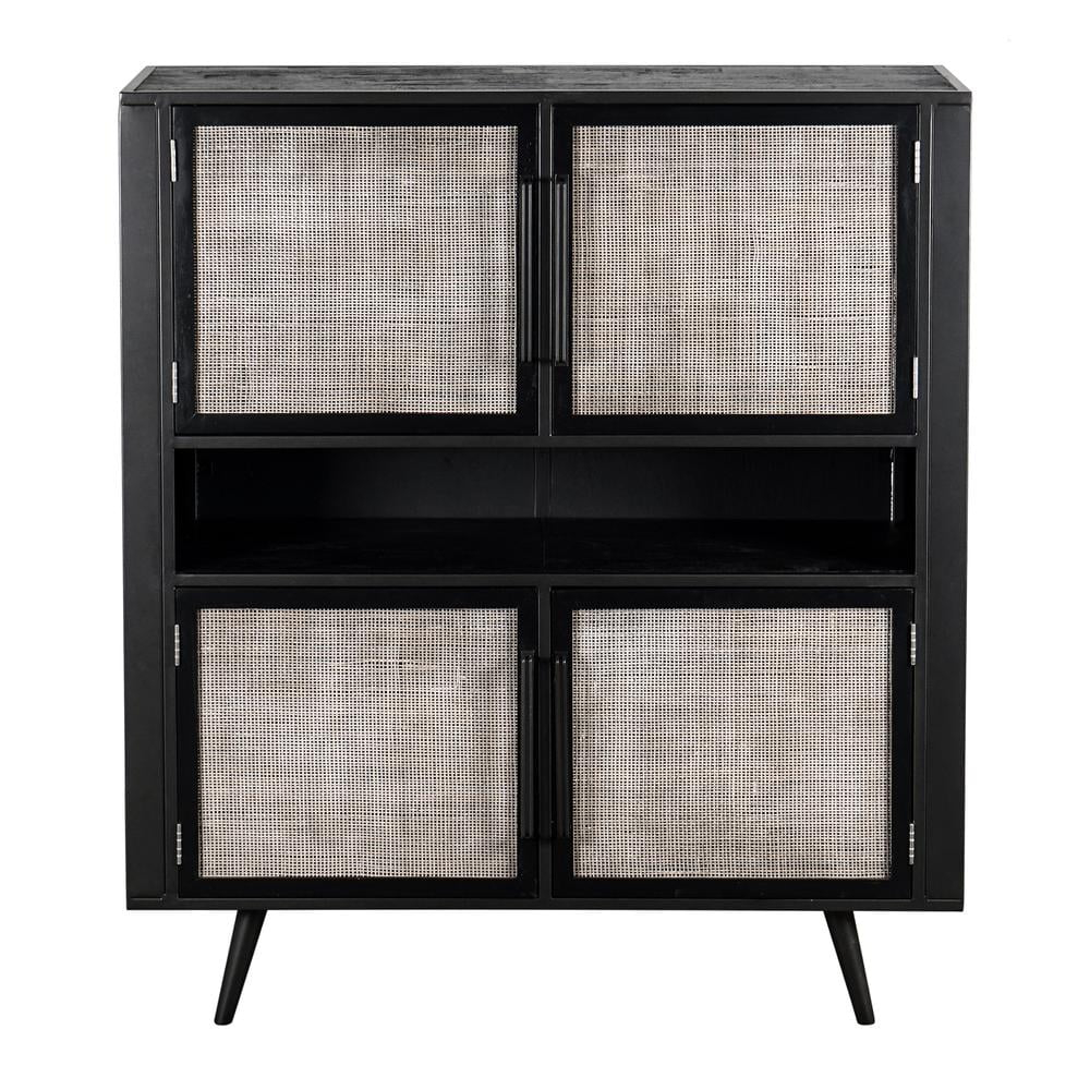 NovaSolo Nordic Mindi Rattan 4-Doors Buffet/Sideboard in Nordic Black